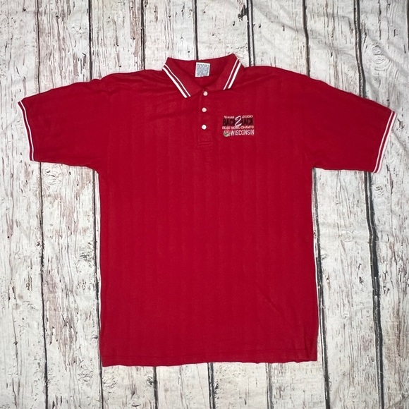 Wisconsin Badgers VTG 2 Time Rose Bowl Champions Football Mens Polo Collegiate - Picture 1 of 5